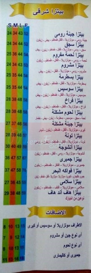 Pizza Swiza menu Egypt